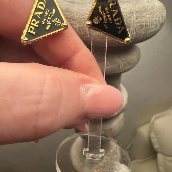 Prada Black and Gold Logo Earrings - Picture 4 of 10